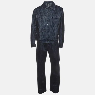 Pre-owned Fendi Navy Blue Monogram Denim Jacket And Jeans Set M/waist 35"