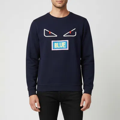 Pre-owned Fendi Navy Blue Monster Eyes Wool Blend Crewneck Sweatshirt Xl
