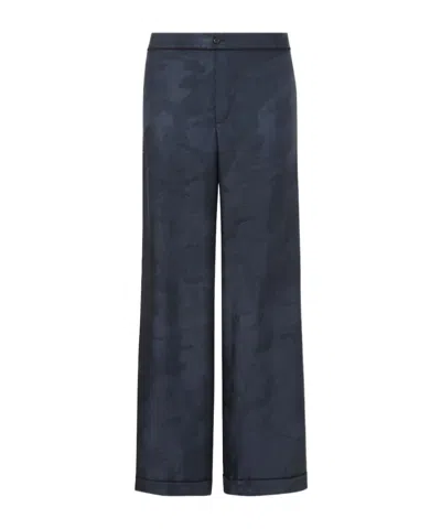 Fendi Navy Blue Patchwork Silk Trousers