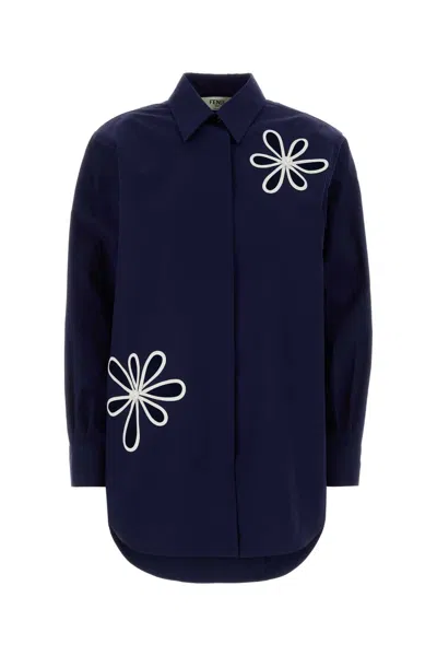 Fendi Poplin Shirt With Cut-out Details In Blue