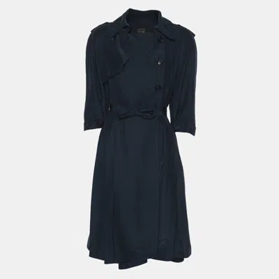 Pre-owned Fendi Navy Blue Silk Belted Dress S