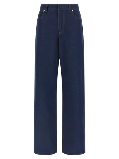 Fendi High-waisted And Straight Leg Five-pocket Jeans Clothing In Blue