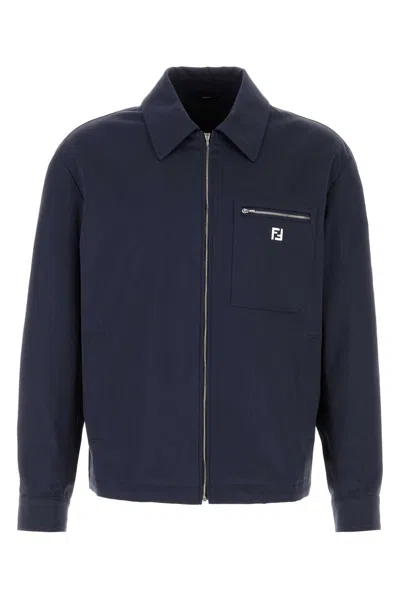 Fendi Navy Blue Stretch Cotton Jacket