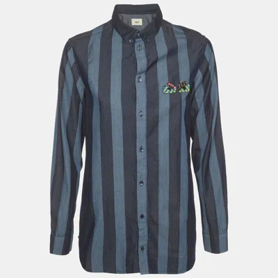 Pre-owned Fendi Navy Blue Stripe Chambray Long Sleeve Shirt 12+yrs