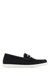Fendi Midnight Suede O Lock Light Loafers In Navy Blue
