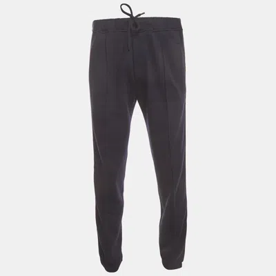 Pre-owned Fendi Navy Blue Zucca Print Jersey Side Stripe Sweatpant M