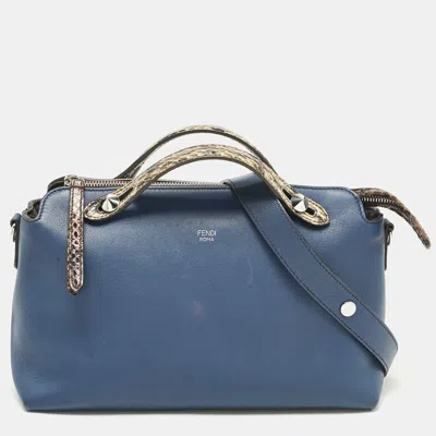 Pre-owned Fendi Navy Blue/beige Leather And Python Small By The Way Bag
