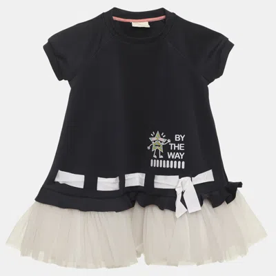 Pre-owned Fendi Navy Blue/white Jersey And Tulle Ruffled Dress 4 Yrs