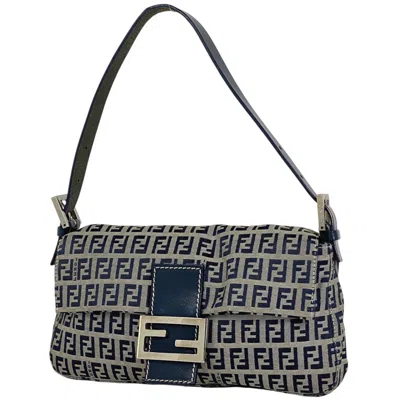 Pre-owned Fendi Navy Canvas Leather Canvas Handbag Shoulder Bag () In Blue