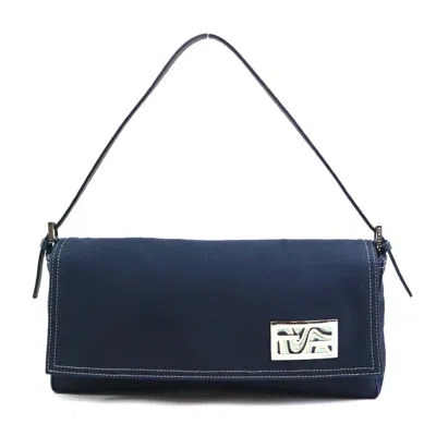 Pre-owned Fendi Navy Canvas Leather Shoulder Bag () In Blue