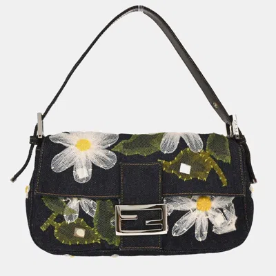 Pre-owned Fendi Navy Denim Baguette Handbag In Blue