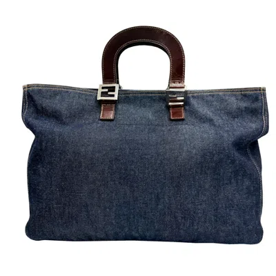 Pre-owned Fendi Navy Denim Handbag Tote Bag () In Blue