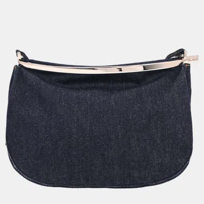 Pre-owned Fendi Navy Denim Shoulder Bag In Blue