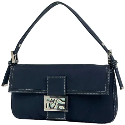 Pre-owned Fendi Navy Fabric Leather Handbag Shoulder Bag () In Blue