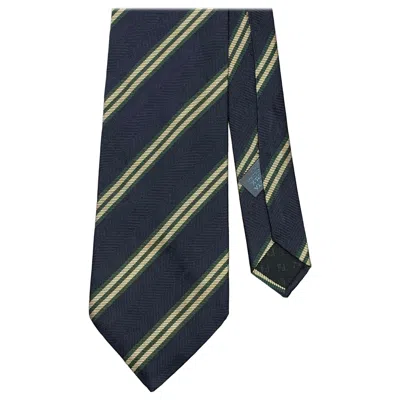 Pre-owned Fendi Navy Gold Diagonal Stripe Silk Tie In Blue