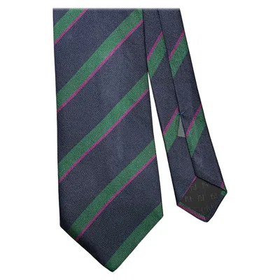 Pre-owned Fendi Navy Green Diagonal Stripe Silk Tie