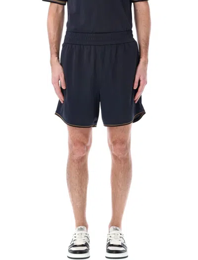 Fendi Navy Jacquard Football Shorts With Elastic Waist In Blue