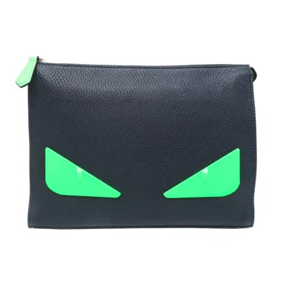 Pre-owned Fendi Navy Leather Clutch Bag () In Blue