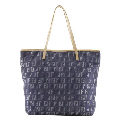 Pre-owned Fendi Navy Leather Denim Handbag Tote Bag ()
