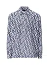 Fendi Navy Linen Ff Chine Shirt For Men In Blue
