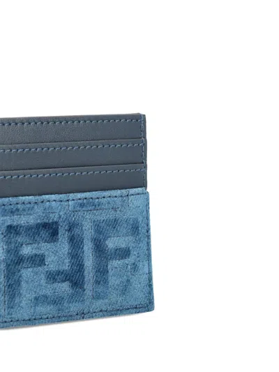 Fendi Navy Suede Blue Monogram Card Holder