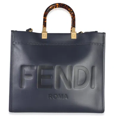 Pre-owned Fendi Navy Vitello King Plexiglass Embossed Medium  Sunshine Shopper Tote