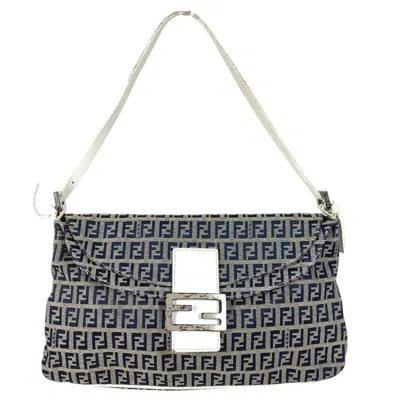 Pre-owned Fendi Navy White Zucchino Handbag Shoulder Bag () In Navy, White