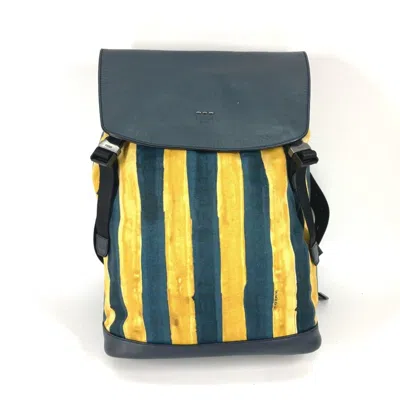 Pre-owned Fendi Navy Yellow Canvas Leather Backpack ()