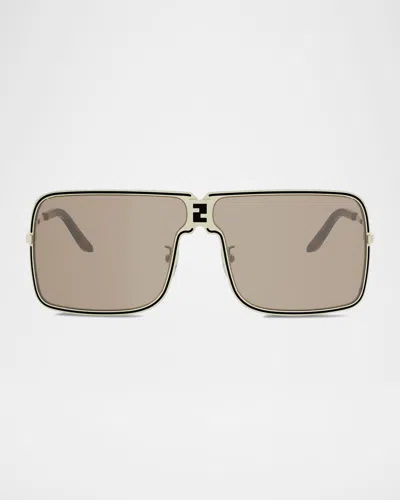 Fendi Ness Metal Semi-shield Sunglasses In Gold Brown