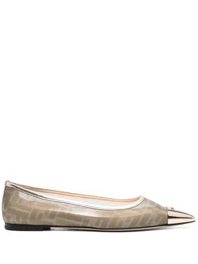 Fendi Colibri Ff Mesh Cap-toe Ballerina Flats In Gold