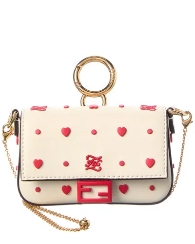 Pre-owned Fendi Embellished Leather Nano Valentine's Charm Bag(authentic Pre-loved) In Multi
