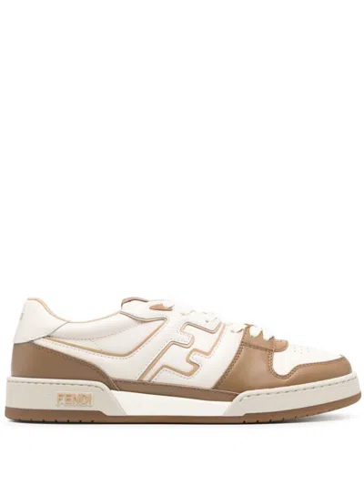 FENDI NEUTRAL MATCH LEATHER SNEAKERS - MEN'S - CALF LEATHER/FABRIC/RUBBER