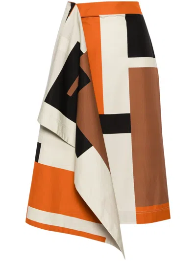Fendi Neutral Maxi Ff Puzzle-print Midi Skirt In Orange