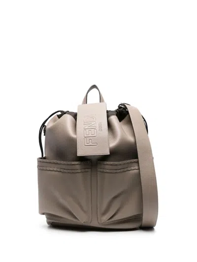 Fendi Neutral Strike Medium Leather Backpack In Brown