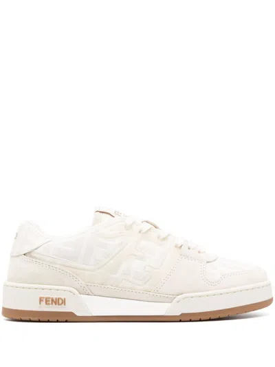 FENDI NEUTRAL ZUCCA PANELLED SNEAKERS