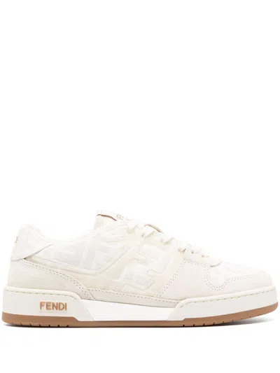 Fendi Zucca-monogram Panelled Sneakers In Neutrals