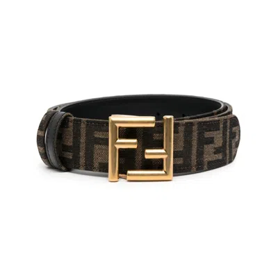 Fendi Reversible Leather Belt Monogram Print In Brown
