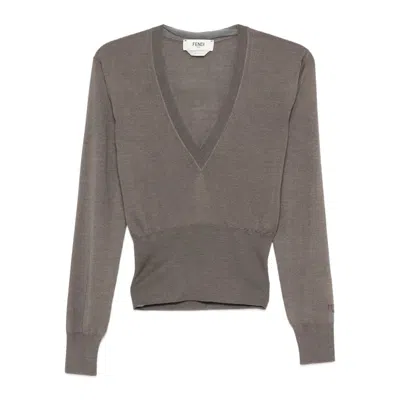 Fendi Gray Cashmere And Silk Sweater