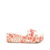 Fendi Camelia And Red Canvas Flatform Slides In White