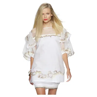 Pre-owned Fendi New $4400 Rare  Karl Lagerfeld Control Burned Edge Dress 2011 Size 40 In Sand