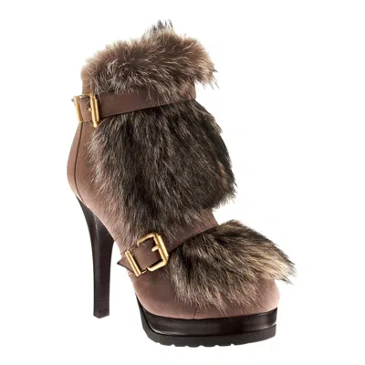Pre-owned Fendi New  Beaver Fur And Suede Platform Boots Booties Sz 38.5 In Black