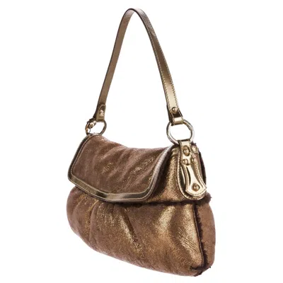 Pre-owned Fendi New  Bronze Metallic Chef Baguette Fully Lined In Shearling Bag In Brown