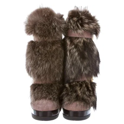 Pre-owned Fendi New  Karl Lagerfeld Ad Runway Fur And Suede Platform Boots Booties Sz 39.5 In Black