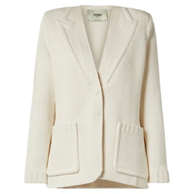 Pre-owned Fendi New  Spring 2021 Heavy Weight All Knit Cotton Runway Blazer In Sand