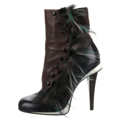 Pre-owned Fendi New Karl Lagerfeld's 2012  Fall Collection Monster Fur Booties Boots Sz 38 In Black