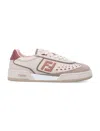 Fendi Leather Sneakers With Contrast Heel Tab In Shell Rose
