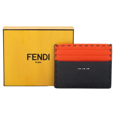 Pre-owned Fendi New Selleria Grey/coral Wallet In Orange