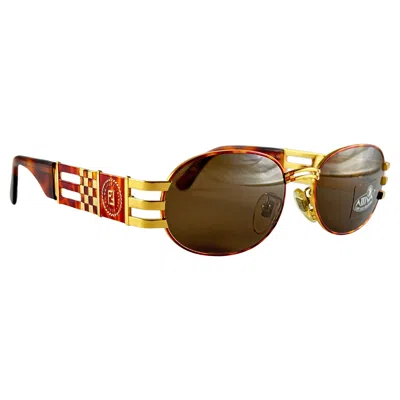 Pre-owned Fendi New Vintage  Sl7028 Tortoise & Gold Oval 1990 Sunglasses Made In Italy In Brown