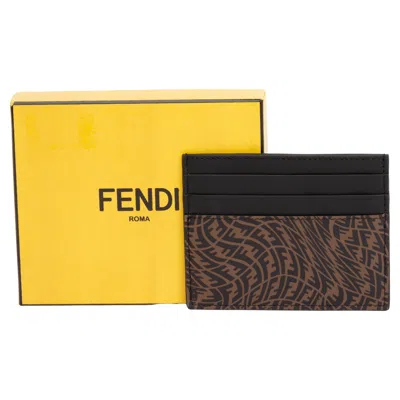 Pre-owned Fendi Nib Black Brown Vertigo Card Case