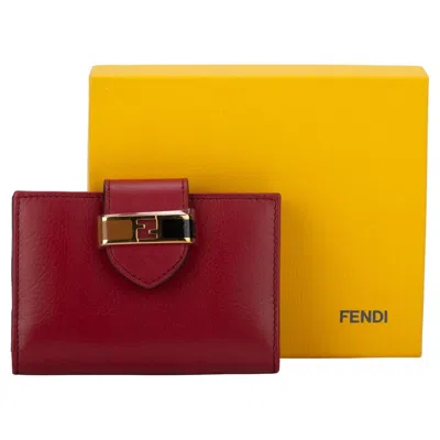 Pre-owned Fendi Nib Burgundy Veal Wallet In Red